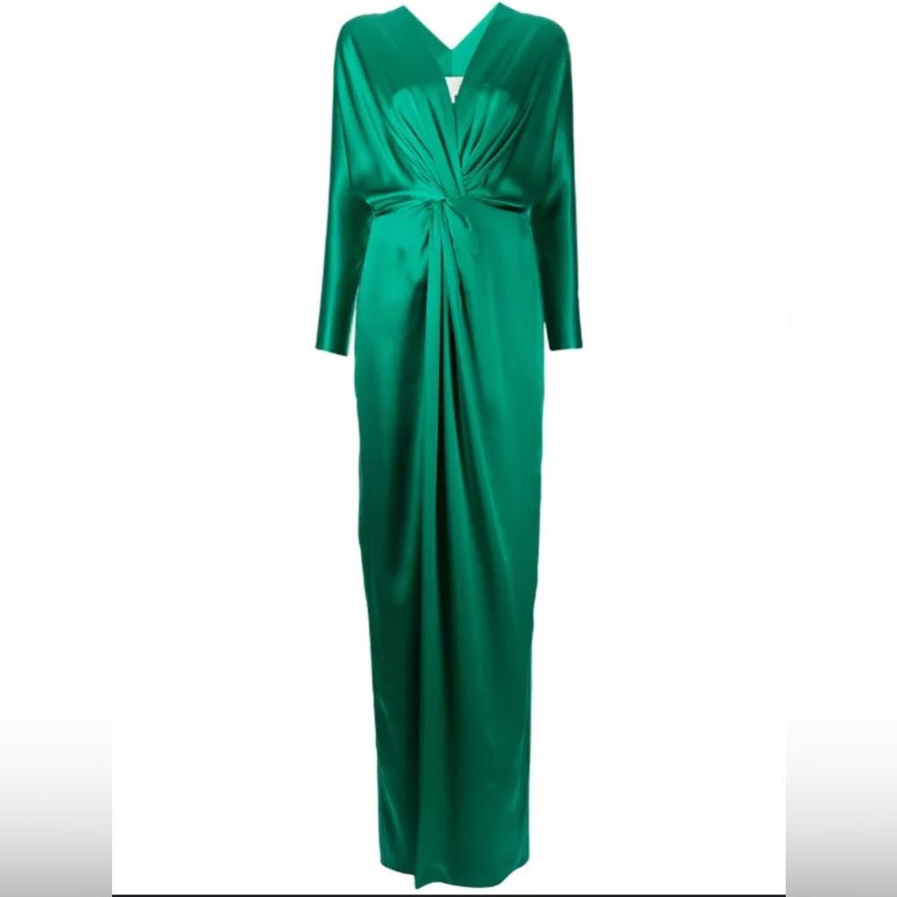 Vintage 80s Michael Mason Twist Detail Green Long Sleeve Dress